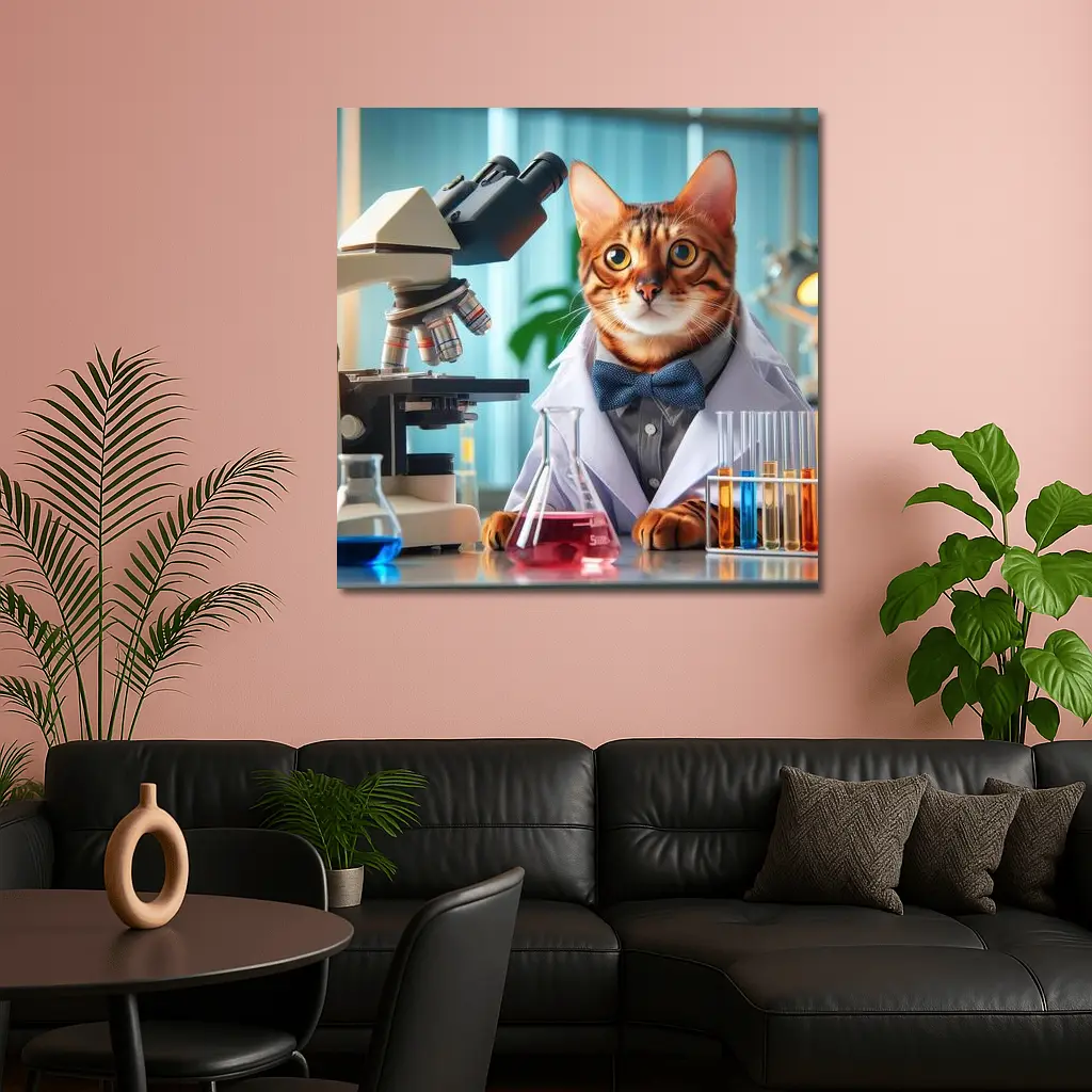 Bengal Cat Scientist Laboratory Coat Microscope – Wall Art