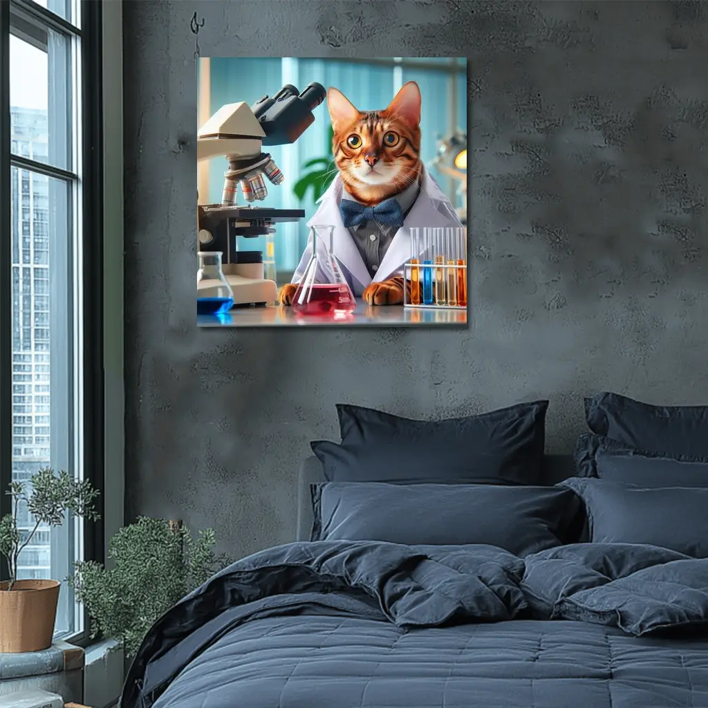 Bengal Cat Scientist Laboratory Coat Microscope – Wall Art