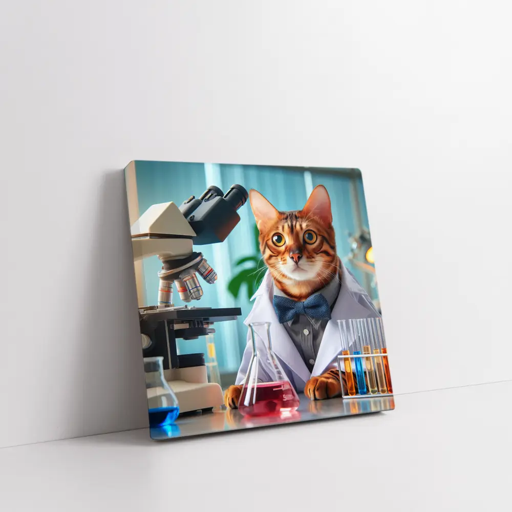 Bengal Cat Scientist Laboratory Coat Microscope – Wall Art