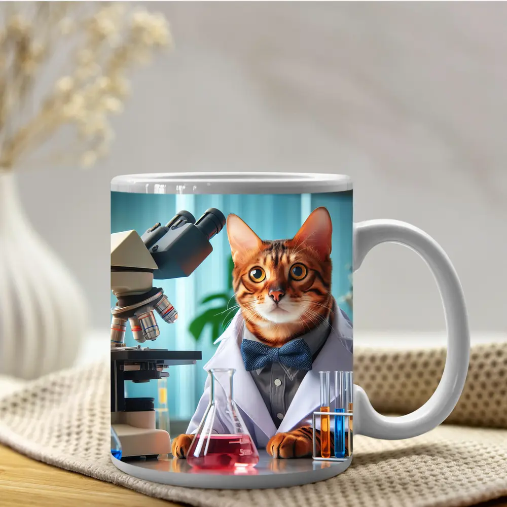 Bengal Cat Scientist Laboratory Coat Microscope – Mugs