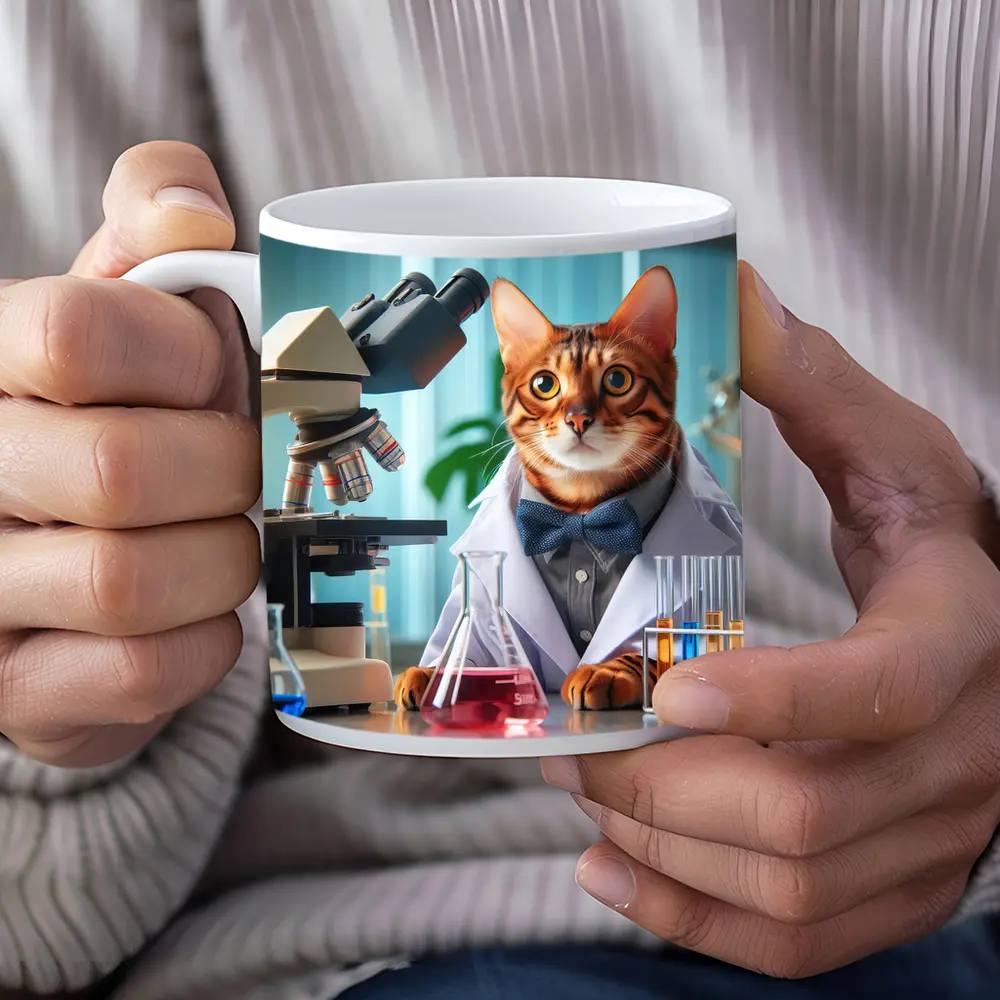Bengal Cat Scientist Laboratory Coat Microscope – Mugs