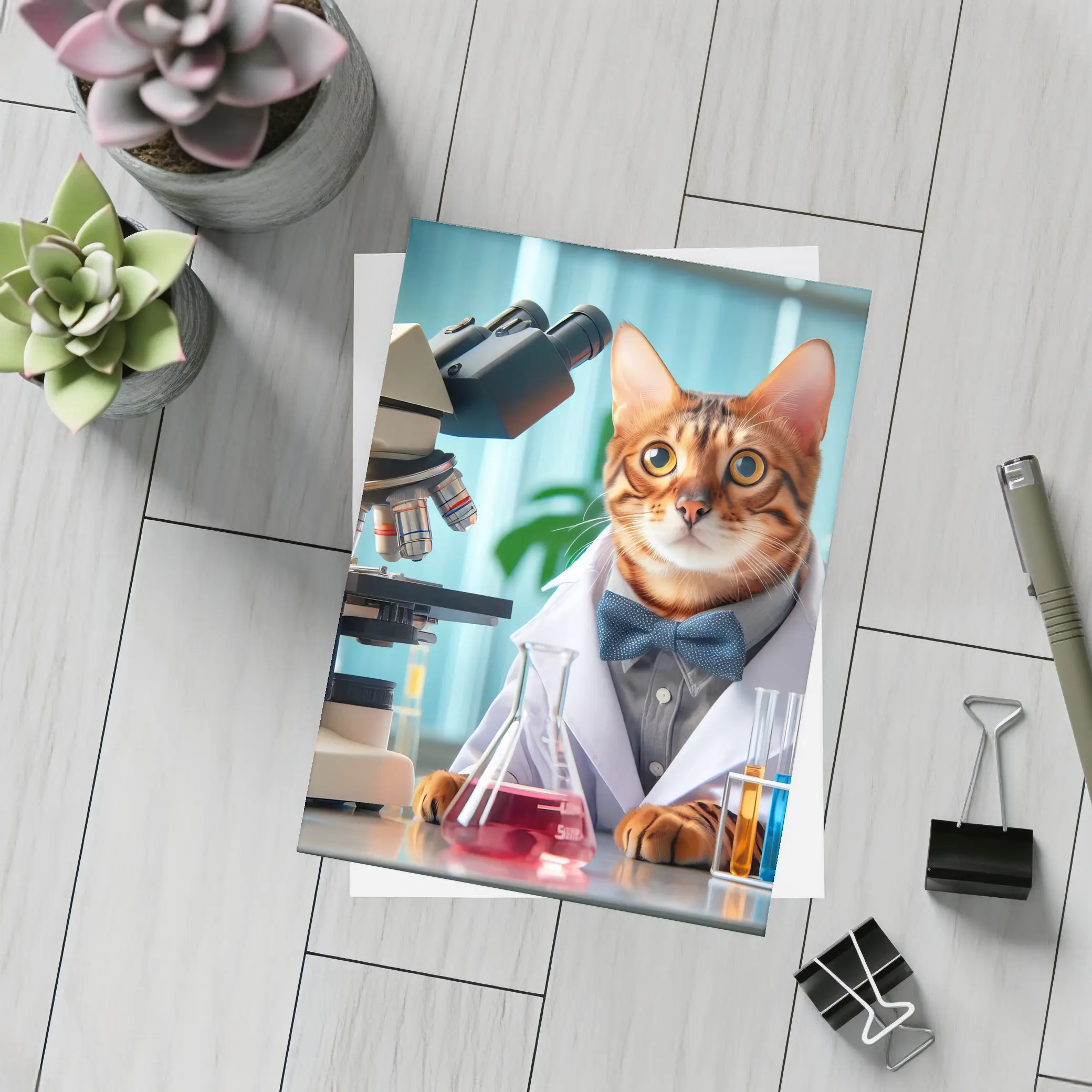 Bengal Cat Scientist Laboratory Coat Microscope – Postcards