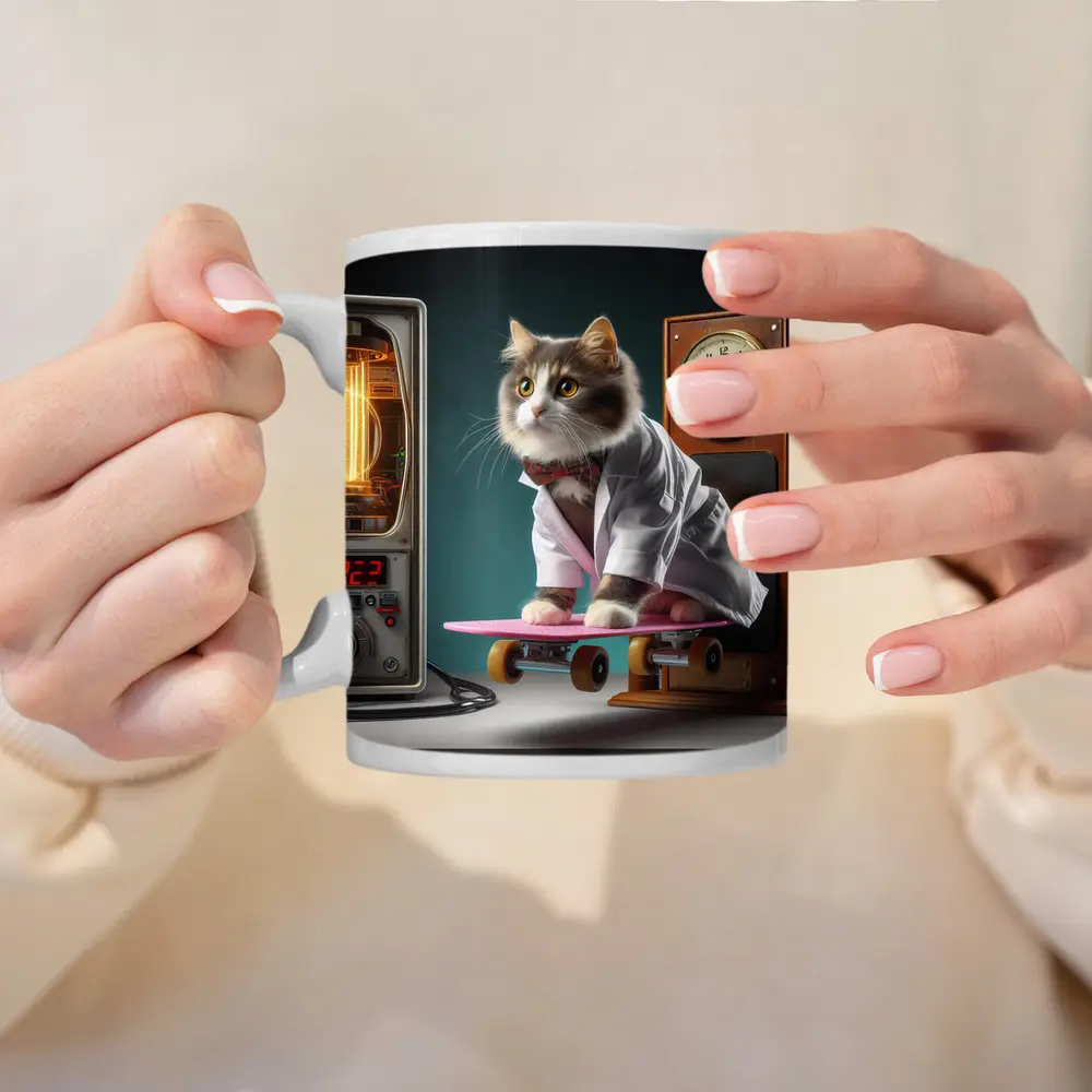 Cat Doctor Riding Skateboard With Clock – Mugs