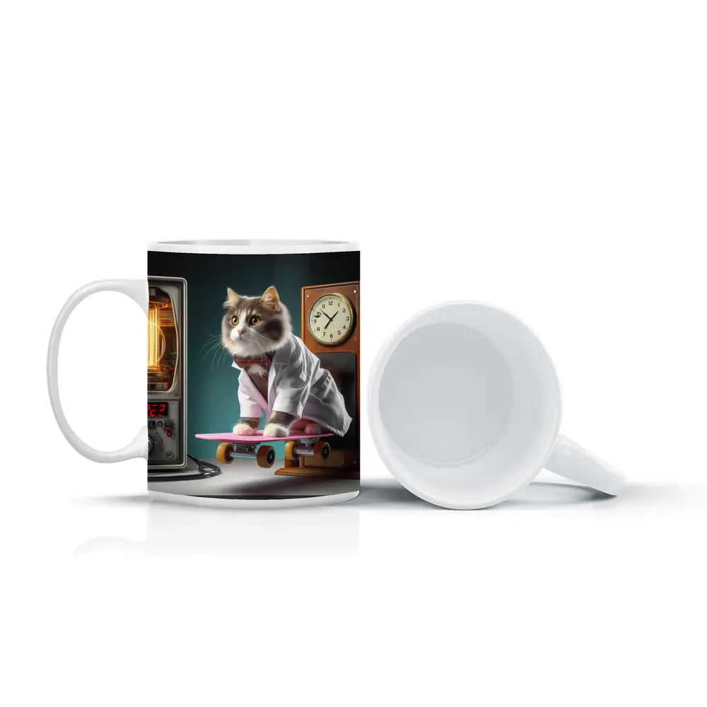 Cat Doctor Riding Skateboard With Clock – Mugs