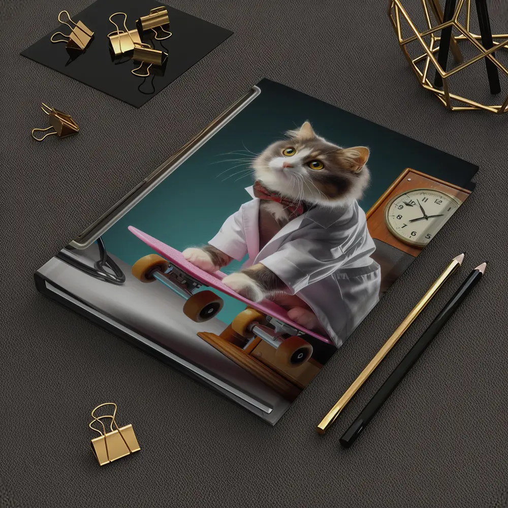 Cat Doctor Riding Skateboard With Clock – Notebooks