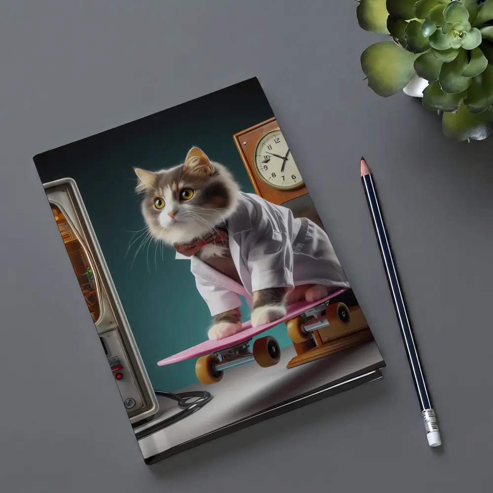 Cat Doctor Riding Skateboard With Clock – Notebooks