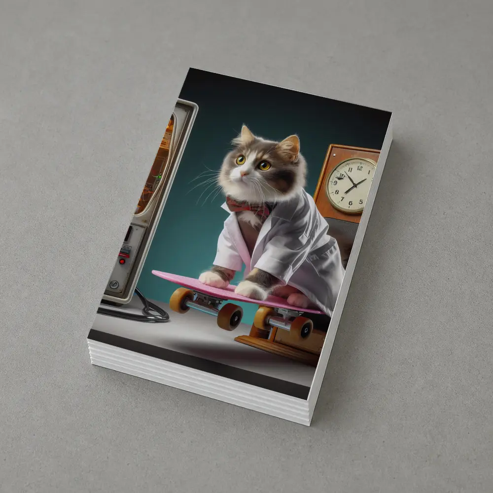 Cat Doctor Riding Skateboard With Clock – Postcards