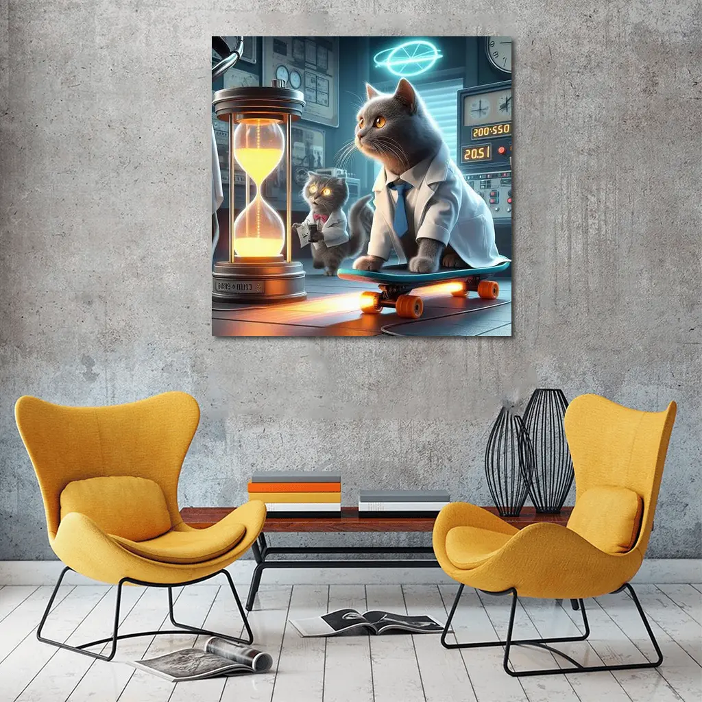 Scientist Cats Time Travel Lab Skateboard – Wall Art