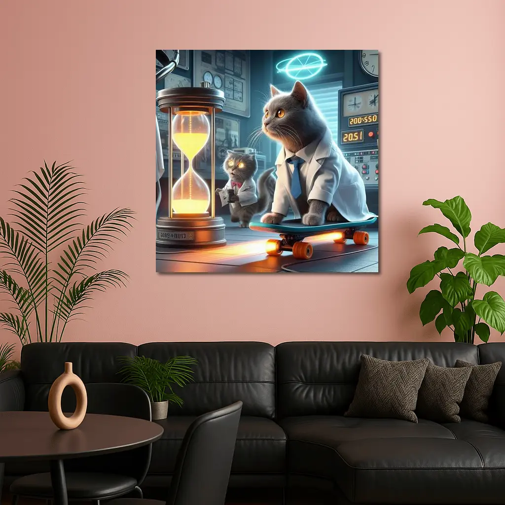 Scientist Cats Time Travel Lab Skateboard – Wall Art