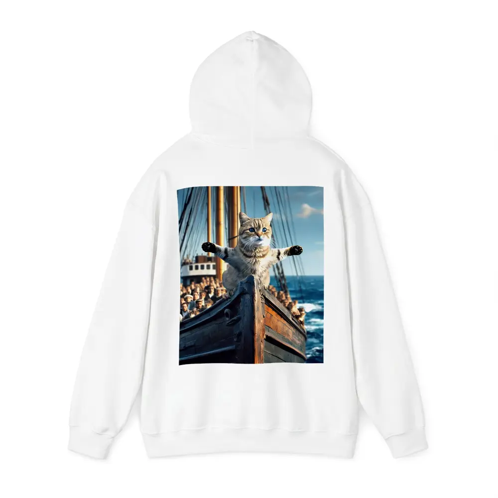 Cat Spreading Arms On Sailing Ship Bow – Hoodies