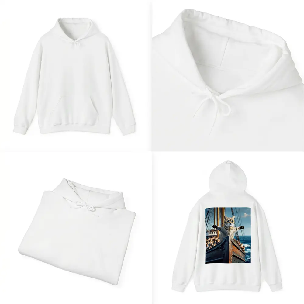 Cat Spreading Arms On Sailing Ship Bow – Hoodies