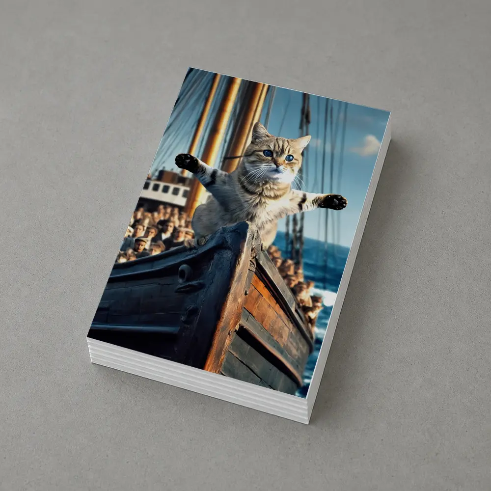Cat Spreading Arms On Sailing Ship Bow – Postcards