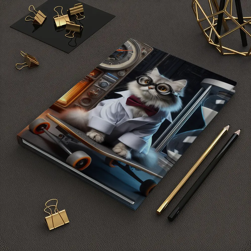 Persian Cat Scientist Riding Skateboard Lab – Notebooks