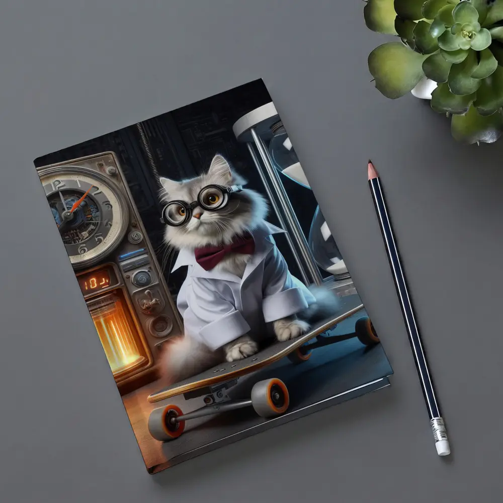 Persian Cat Scientist Riding Skateboard Lab – Notebooks