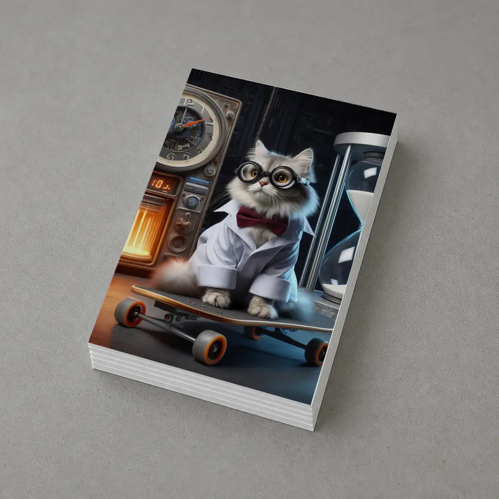 Persian Cat Scientist Riding Skateboard Lab – Postcards