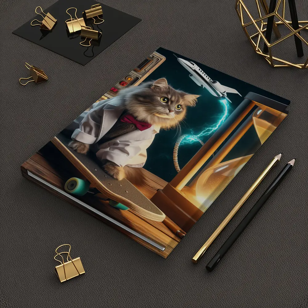 Scientist Cat on Skateboard Time Machine – Notebooks