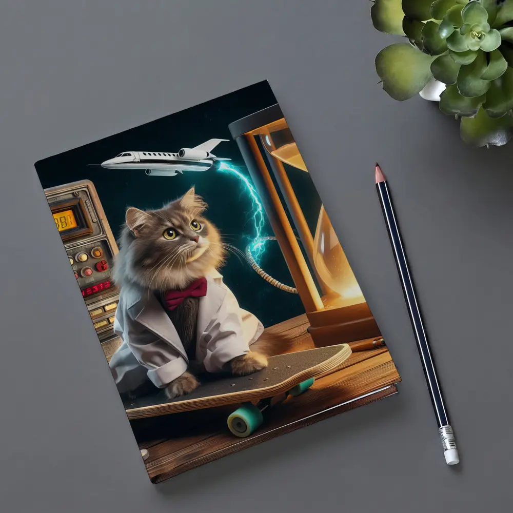 Scientist Cat on Skateboard Time Machine – Notebooks