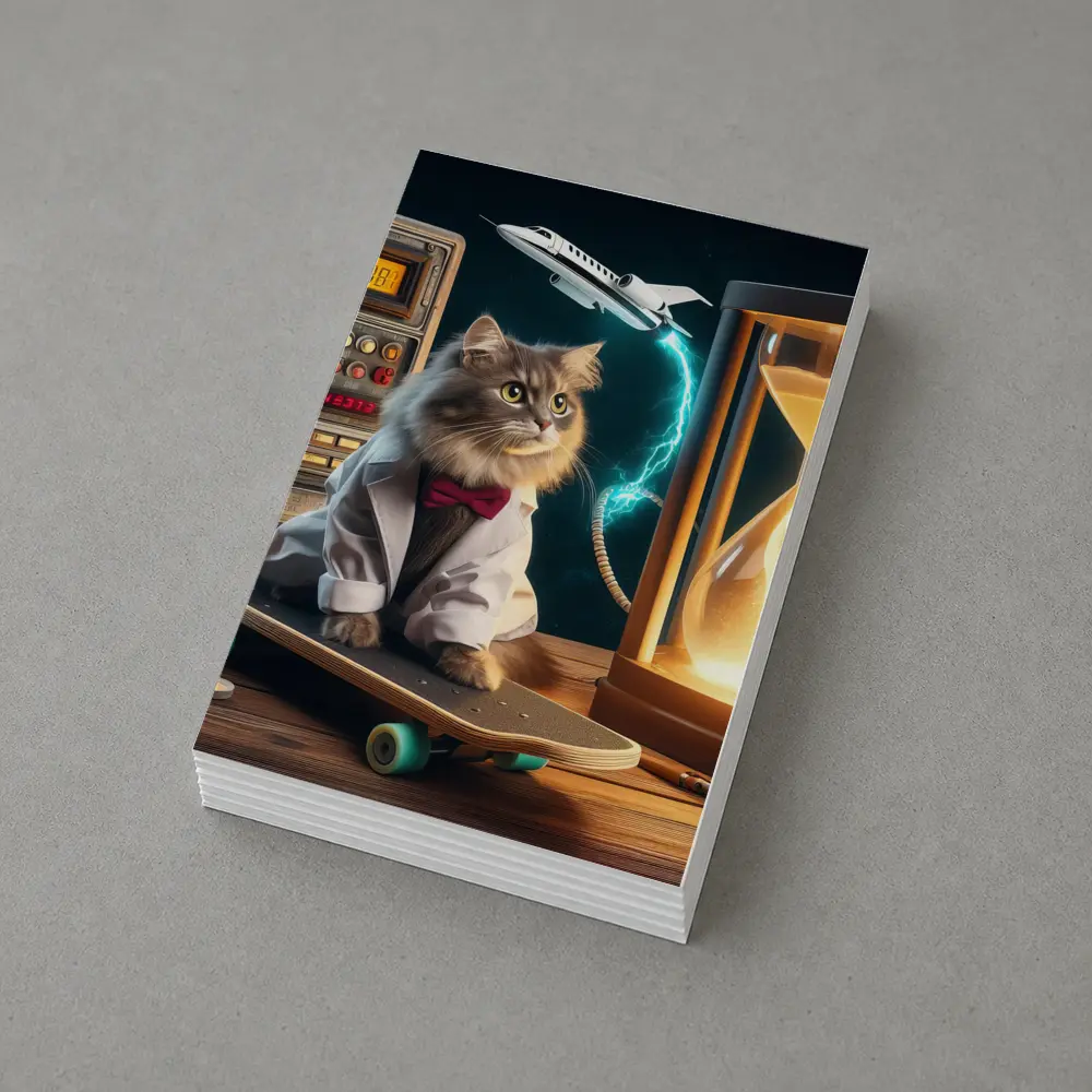 Scientist Cat on Skateboard Time Machine – Postcards