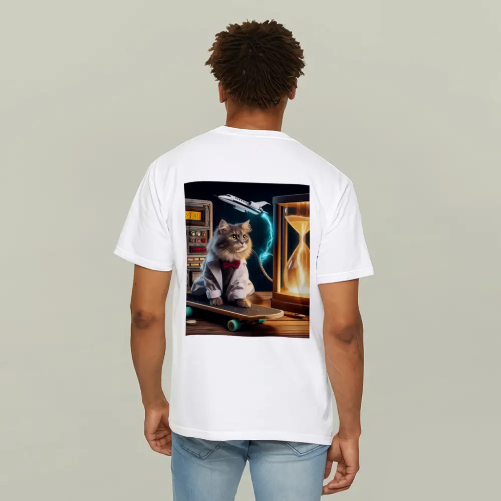 Scientist Cat on Skateboard Time Machine – T-Shirts