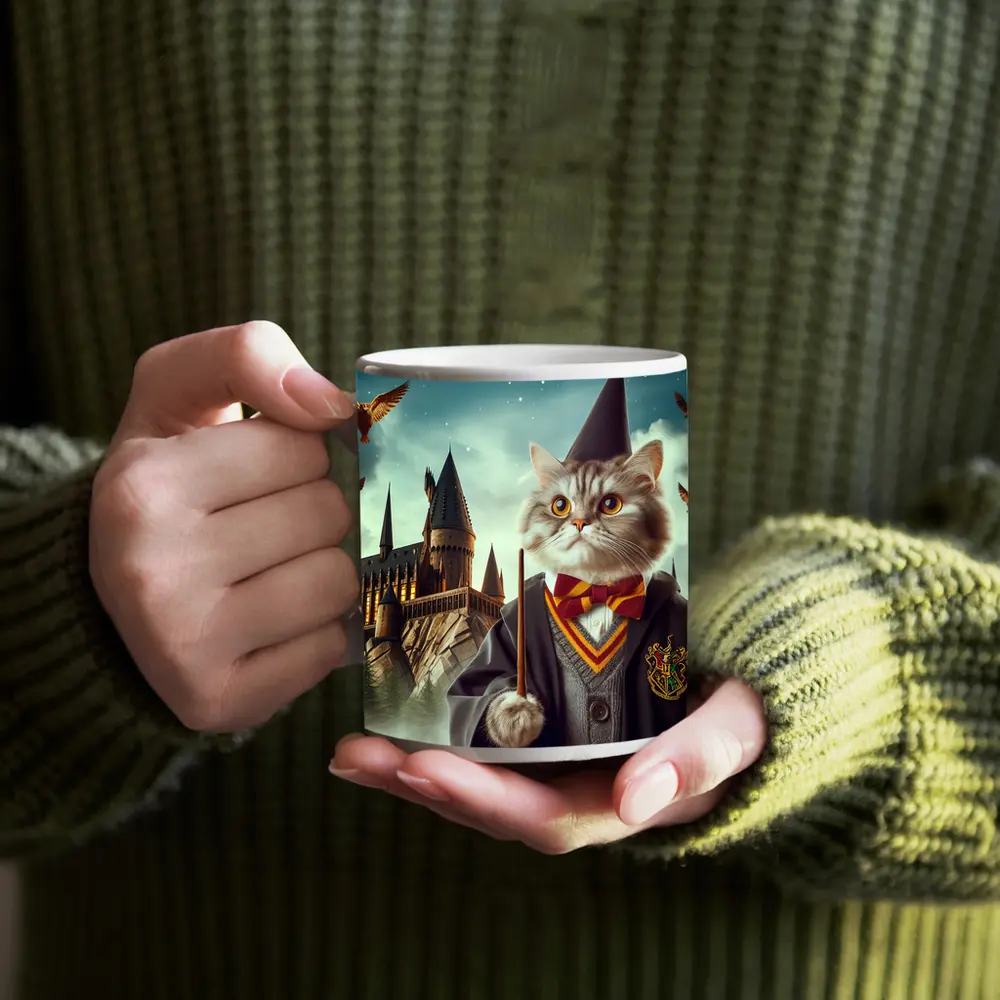 Wizard Cat in Robes at Magic Castle – Mugs