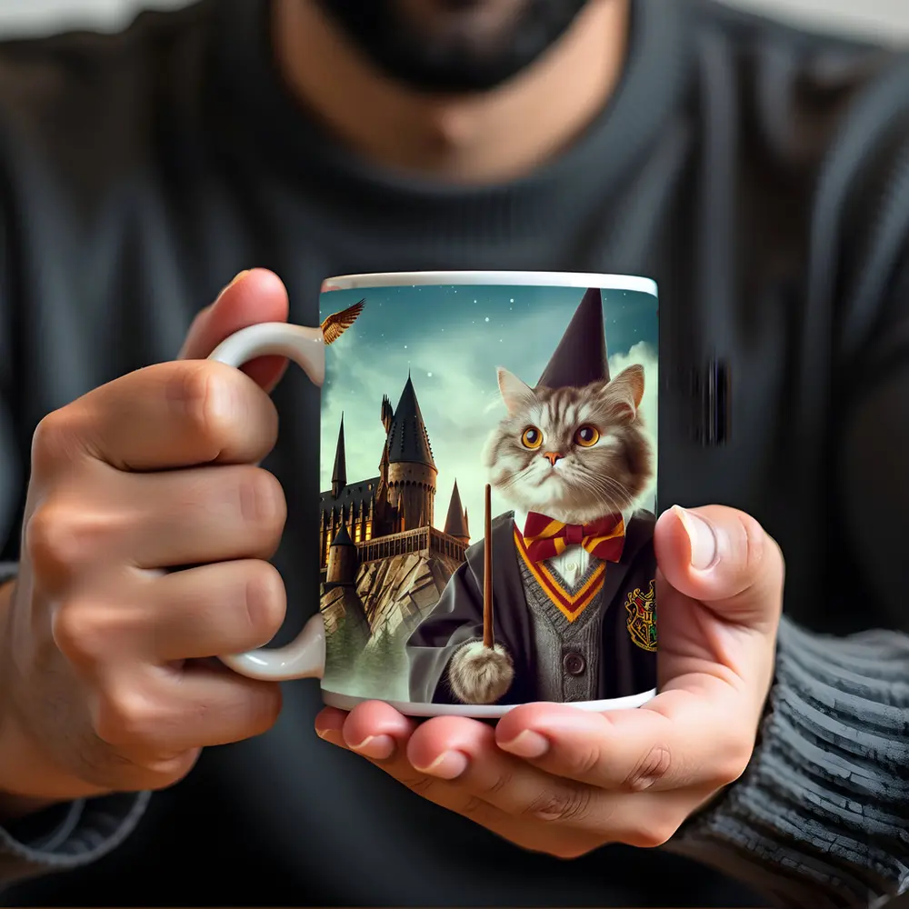 Wizard Cat in Robes at Magic Castle – Mugs