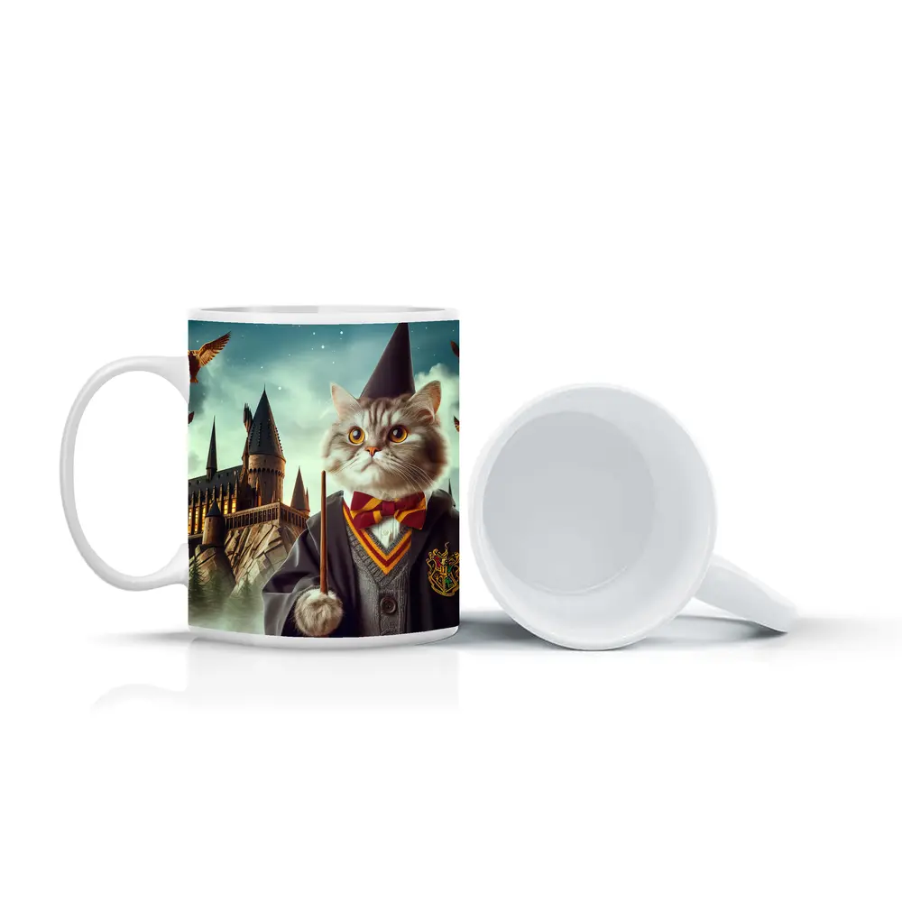 Wizard Cat in Robes at Magic Castle – Mugs