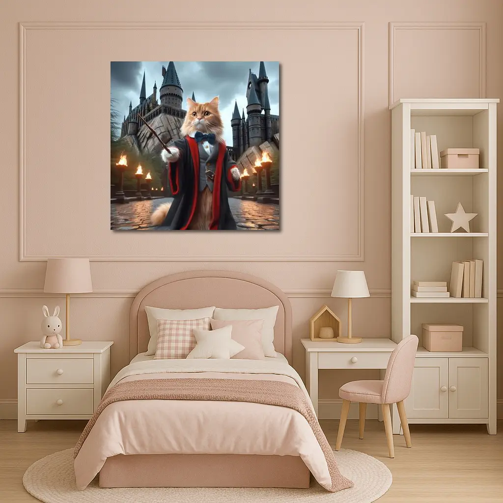 Orange Cat Wizard Robes Magic Castle – Wall Art