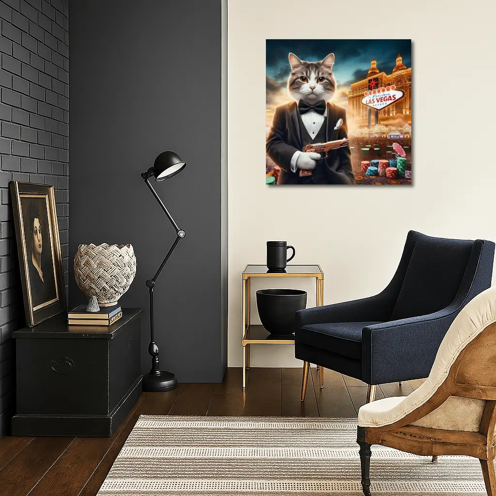Tuxedo Cat Secret Agent Las Vegas Casino – Wall Art