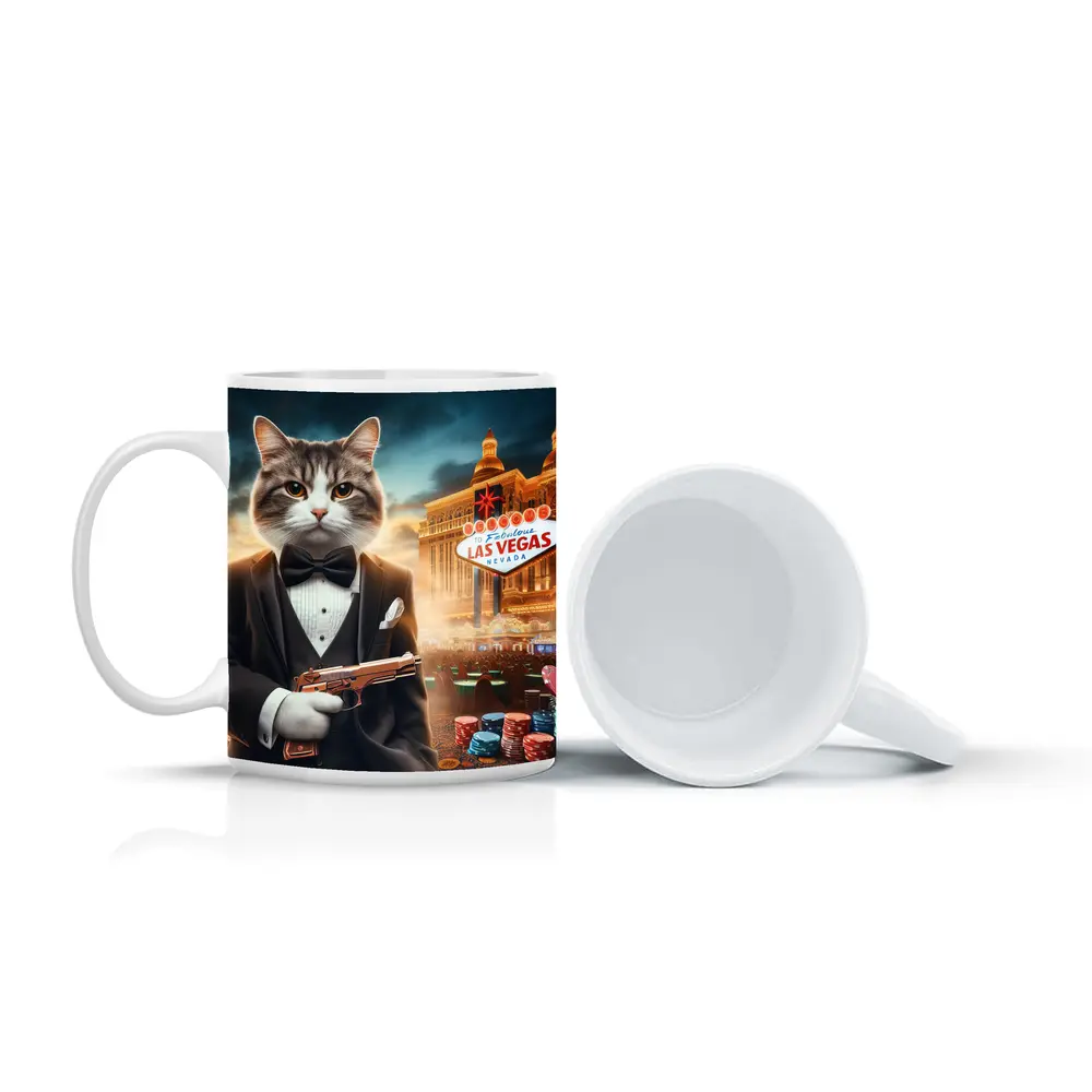 Tuxedo Cat Secret Agent Las Vegas Casino – Mugs