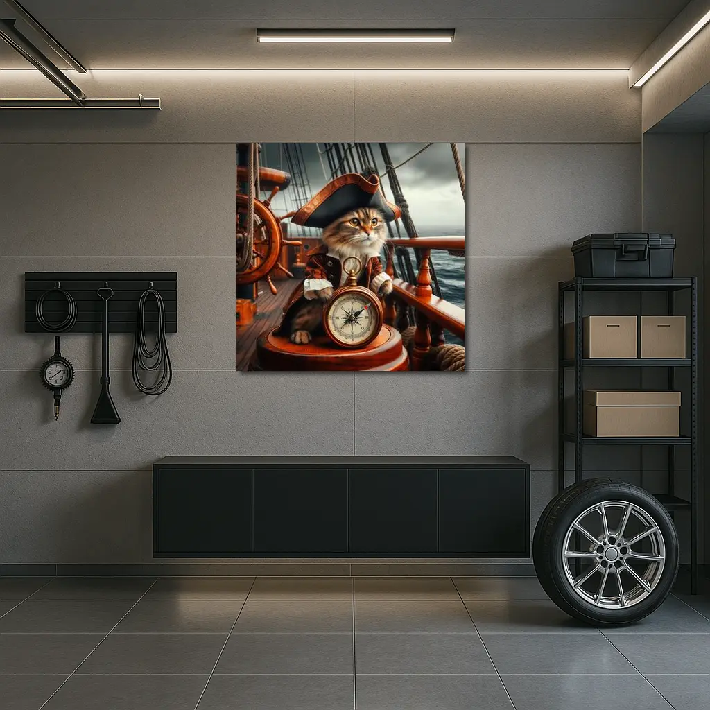 Pirate Cat Captain On Sailing Ship – Wall Art