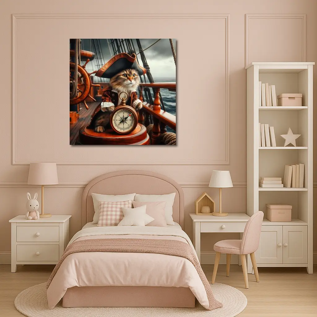 Pirate Cat Captain On Sailing Ship – Wall Art
