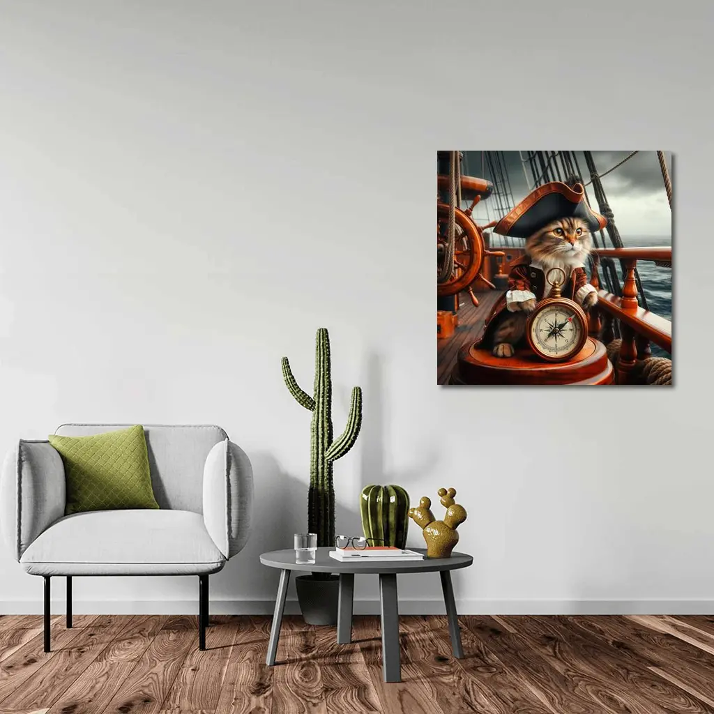 Pirate Cat Captain On Sailing Ship – Wall Art