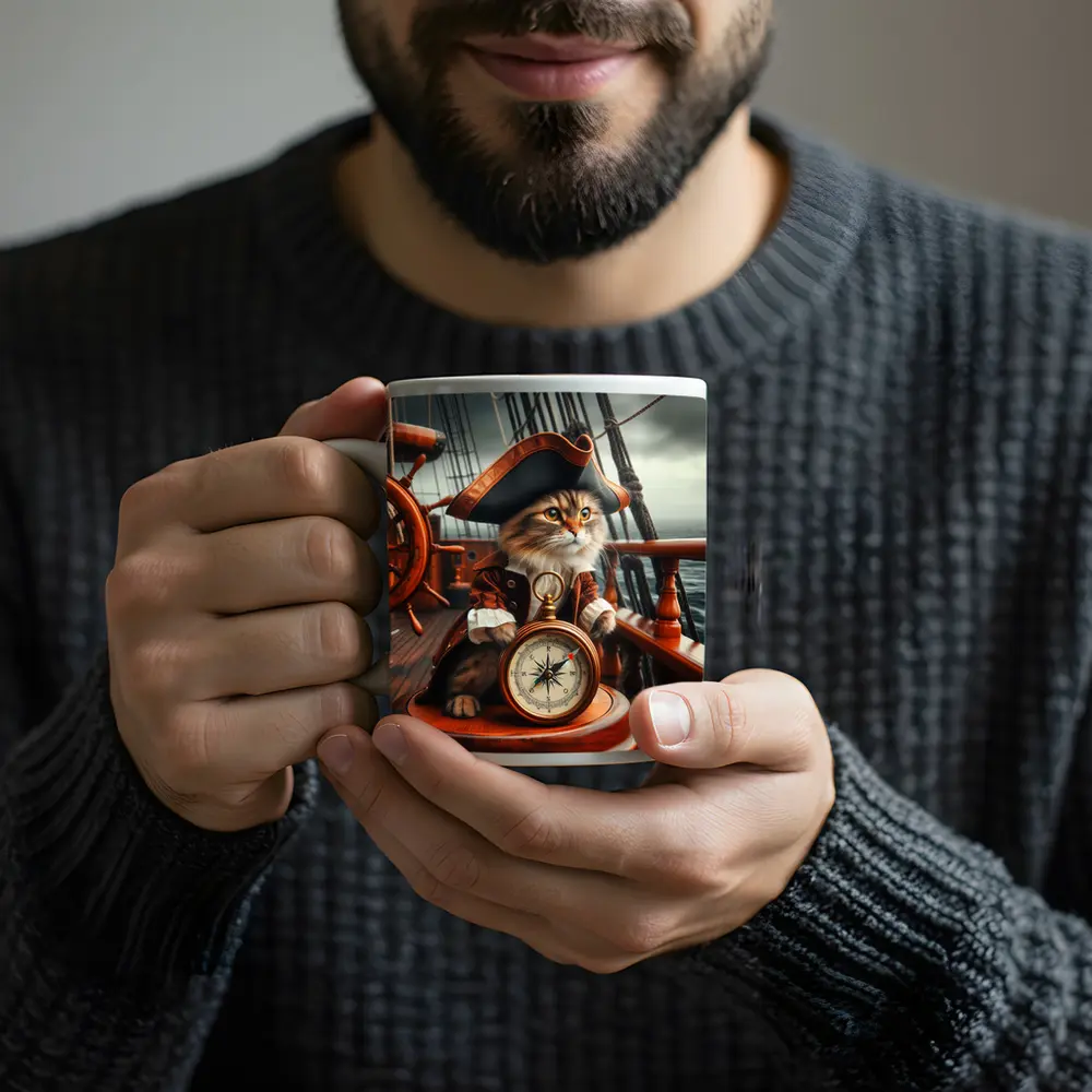Pirate Cat Captain On Sailing Ship – Mugs