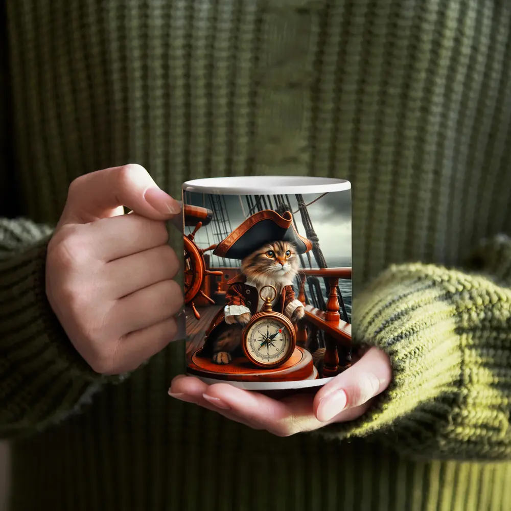 Pirate Cat Captain On Sailing Ship – Mugs