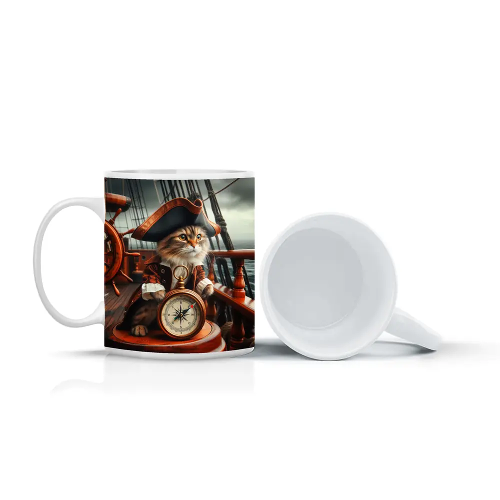 Pirate Cat Captain On Sailing Ship – Mugs