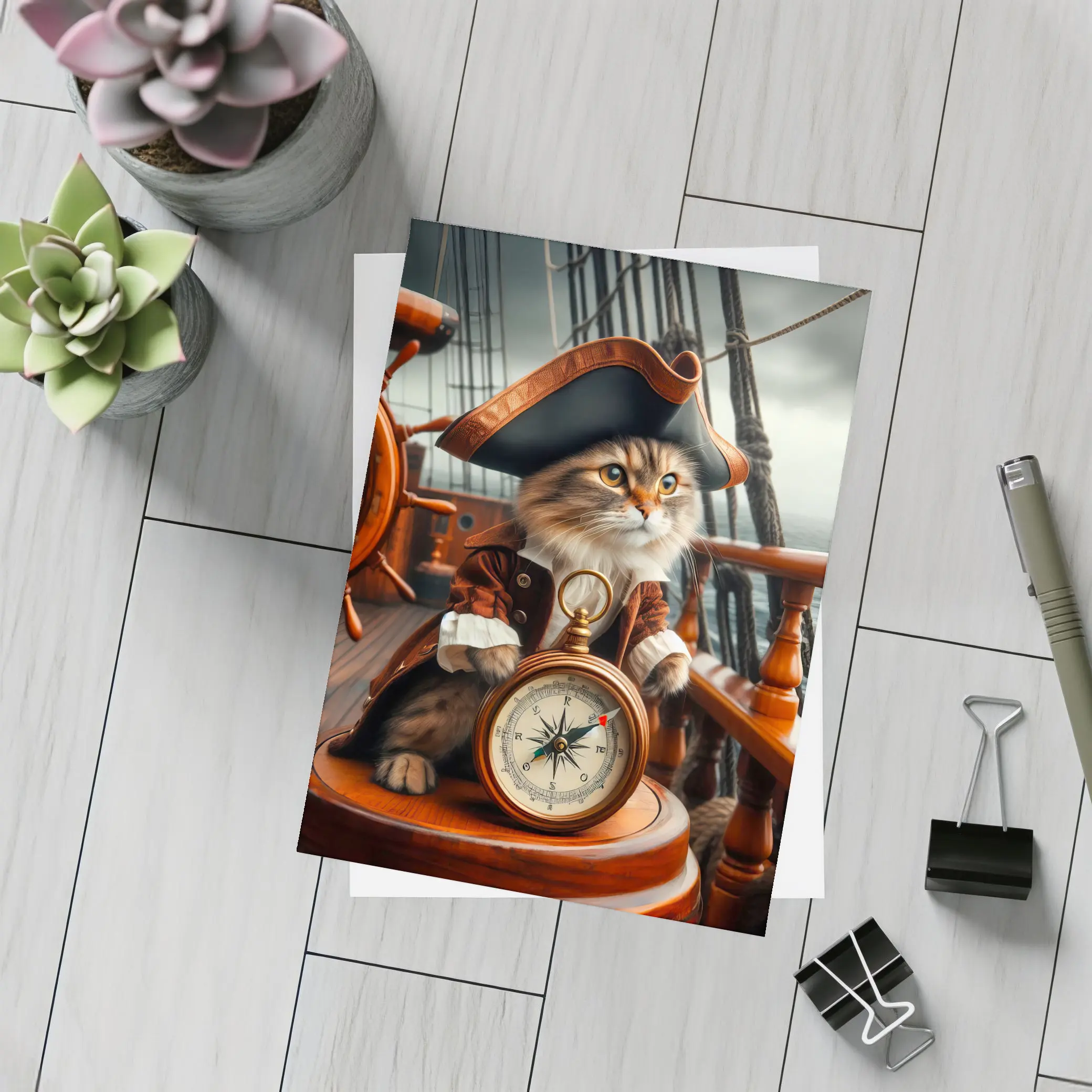 Pirate Cat Captain On Sailing Ship – Postcards