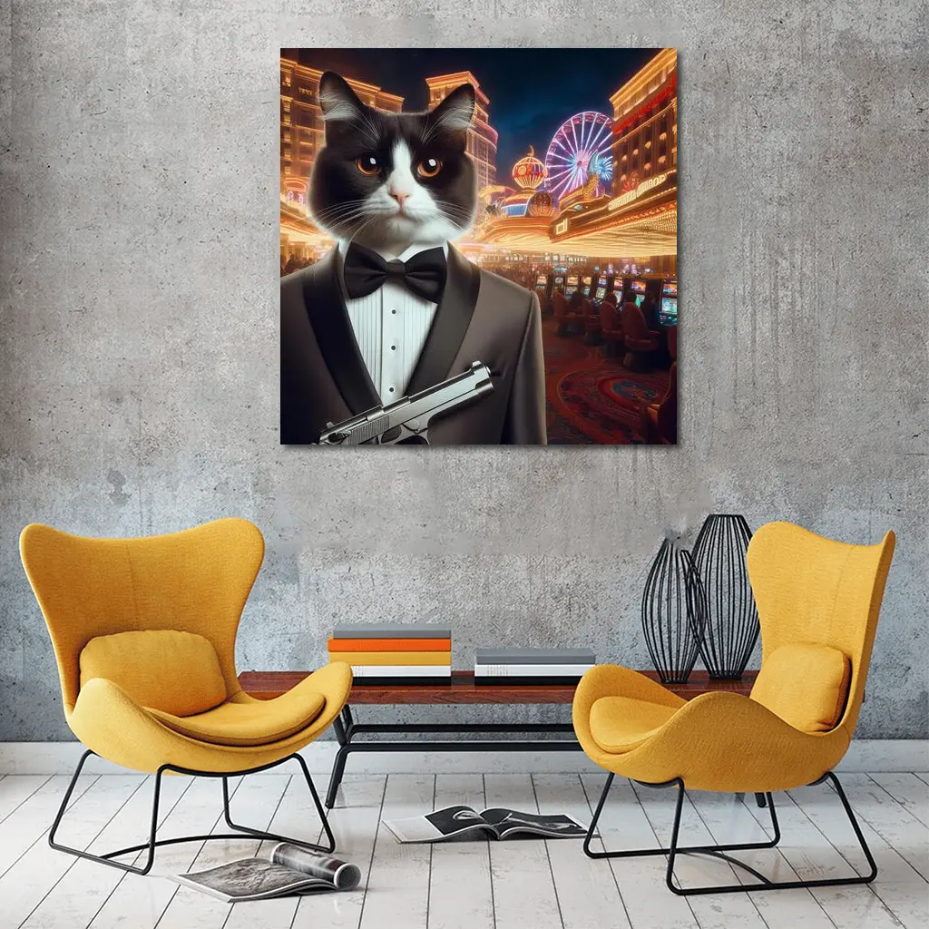 Tuxedo Cat Secret Agent Las Vegas Casino – Wall Art