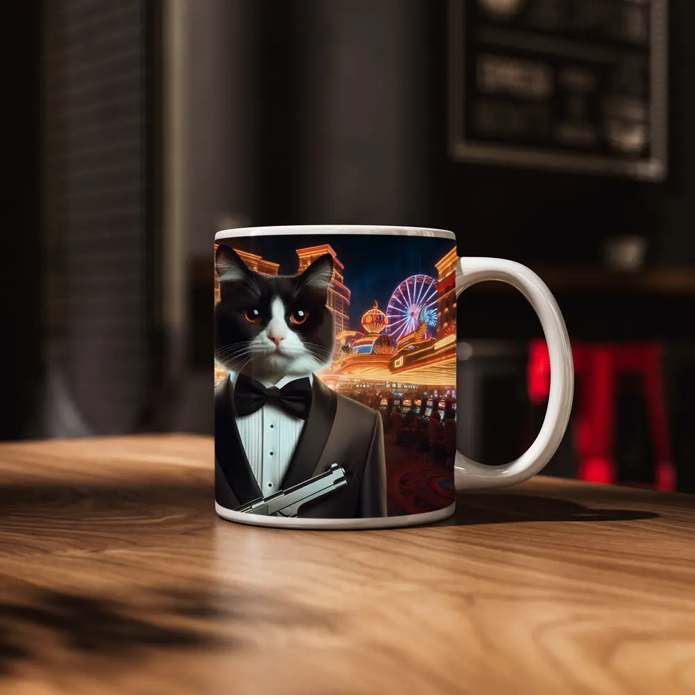 Tuxedo Cat Secret Agent Las Vegas Casino – Mugs