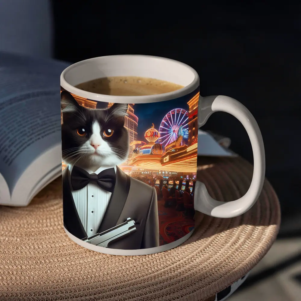 Tuxedo Cat Secret Agent Las Vegas Casino – Mugs