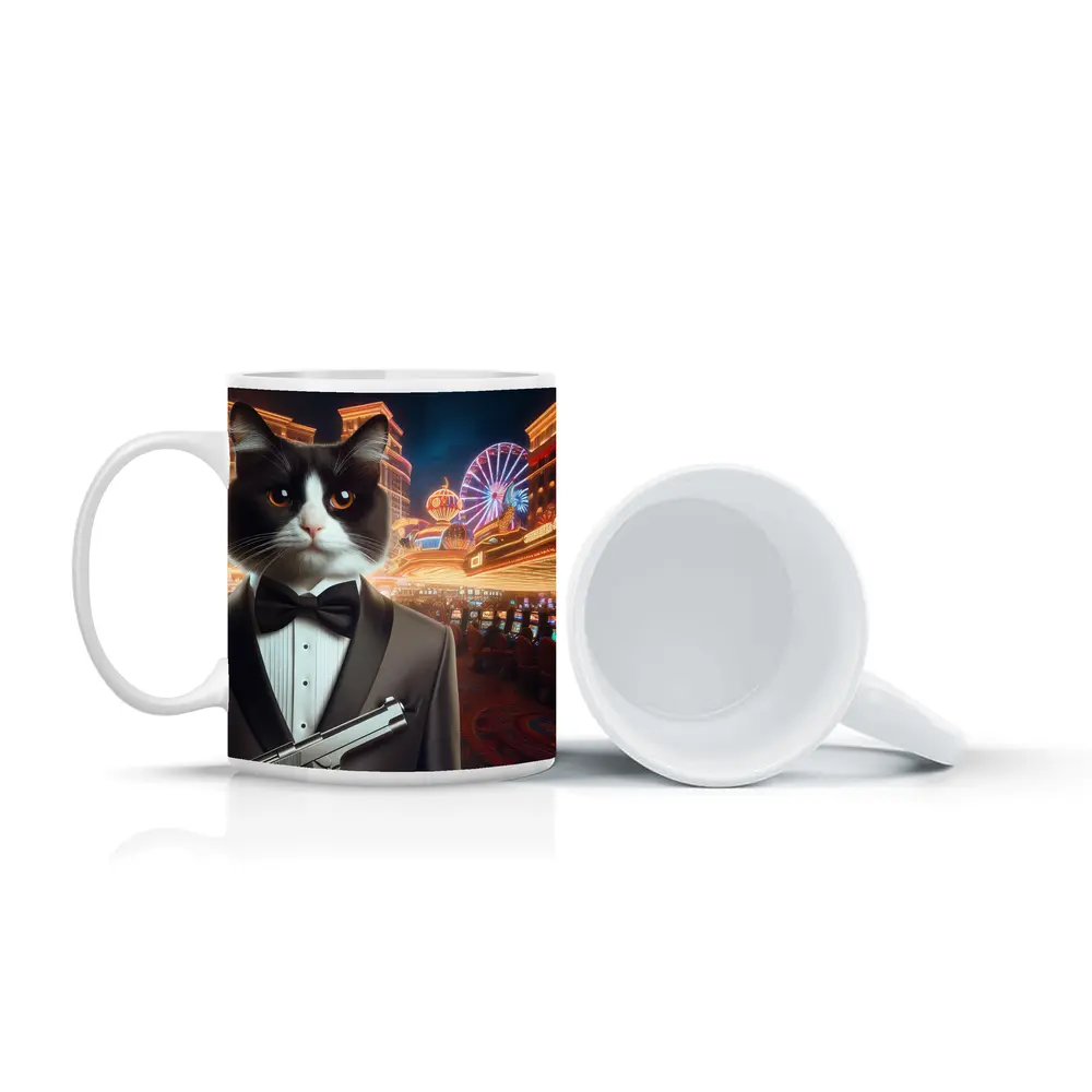 Tuxedo Cat Secret Agent Las Vegas Casino – Mugs