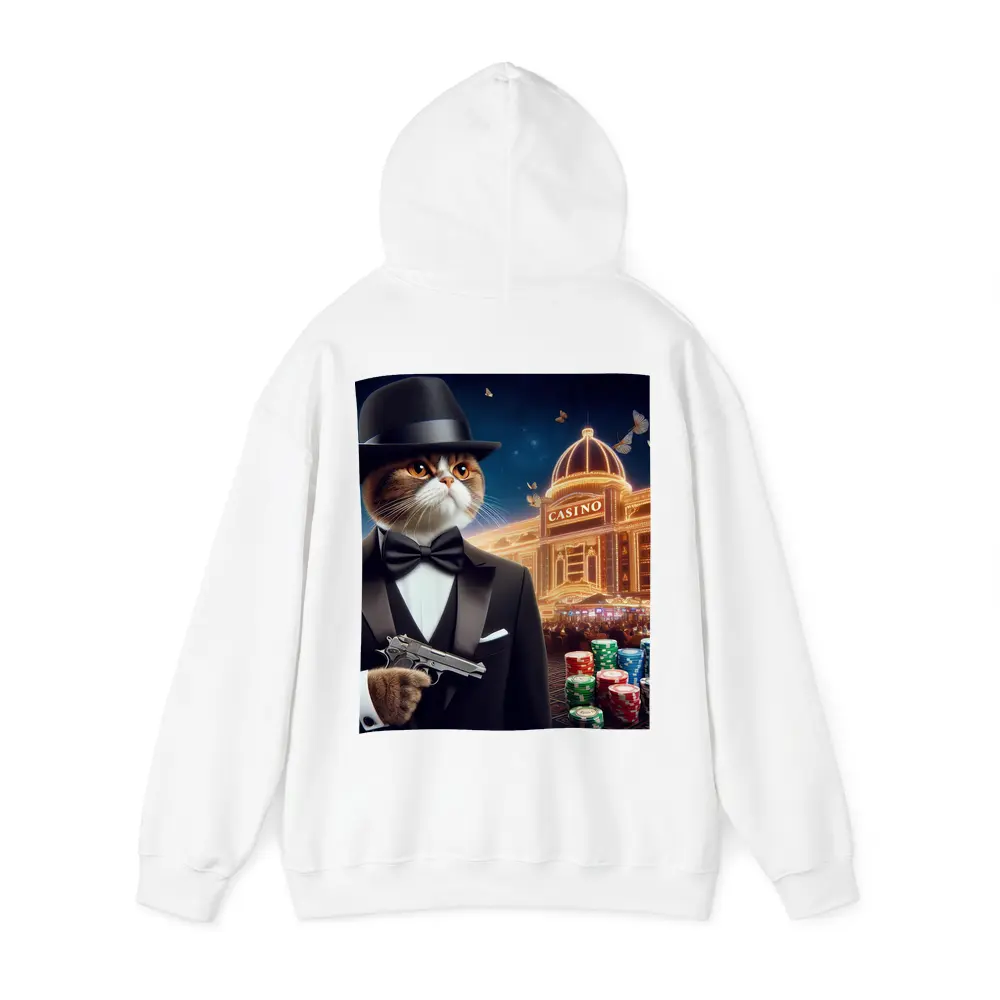 Tuxedo Cat Spy Casino Night Scene – Hoodies