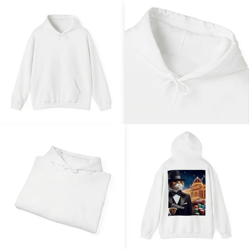 Tuxedo Cat Spy Casino Night Scene – Hoodies