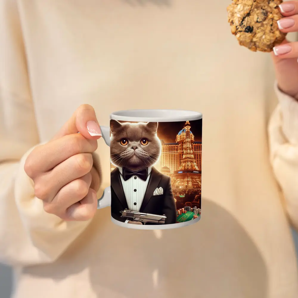 British Shorthair Cat Spy Las Vegas Casino – Mugs
