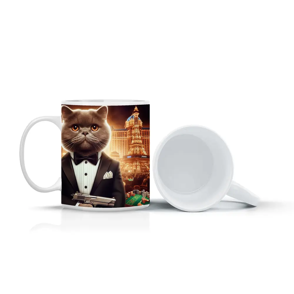 British Shorthair Cat Spy Las Vegas Casino – Mugs