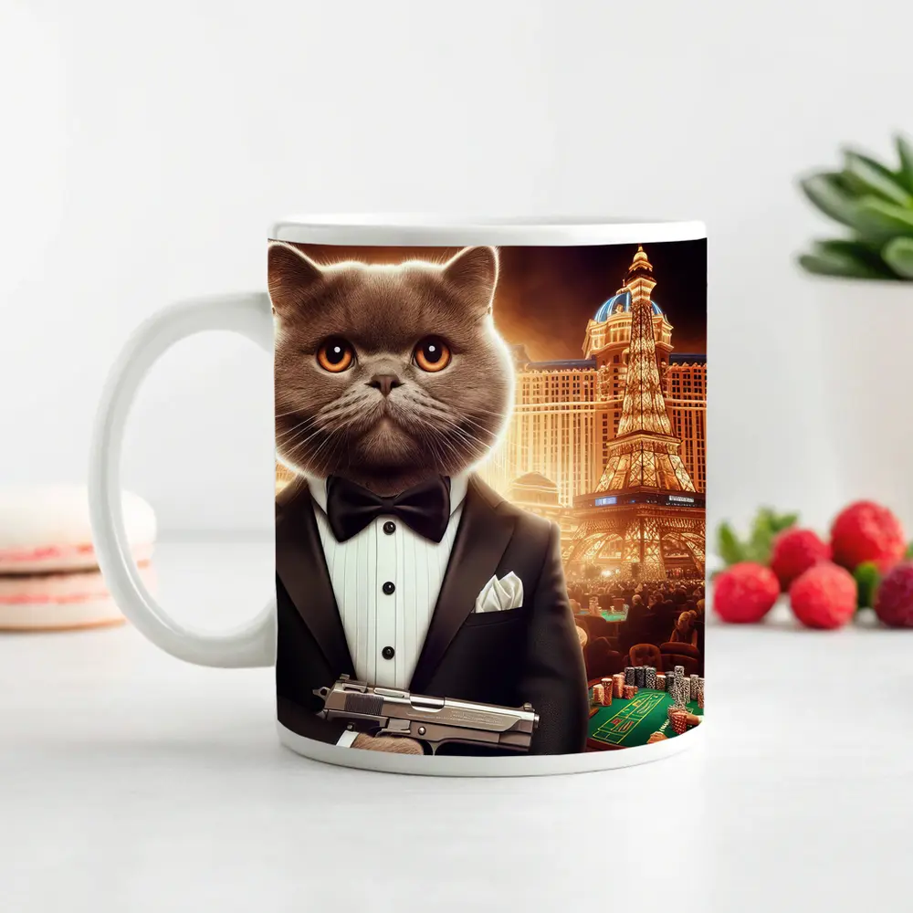 British Shorthair Cat Spy Las Vegas Casino – Mugs