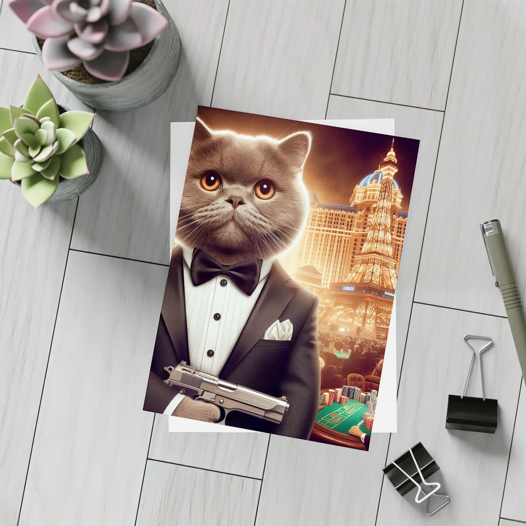British Shorthair Cat Spy Las Vegas Casino – Postcards