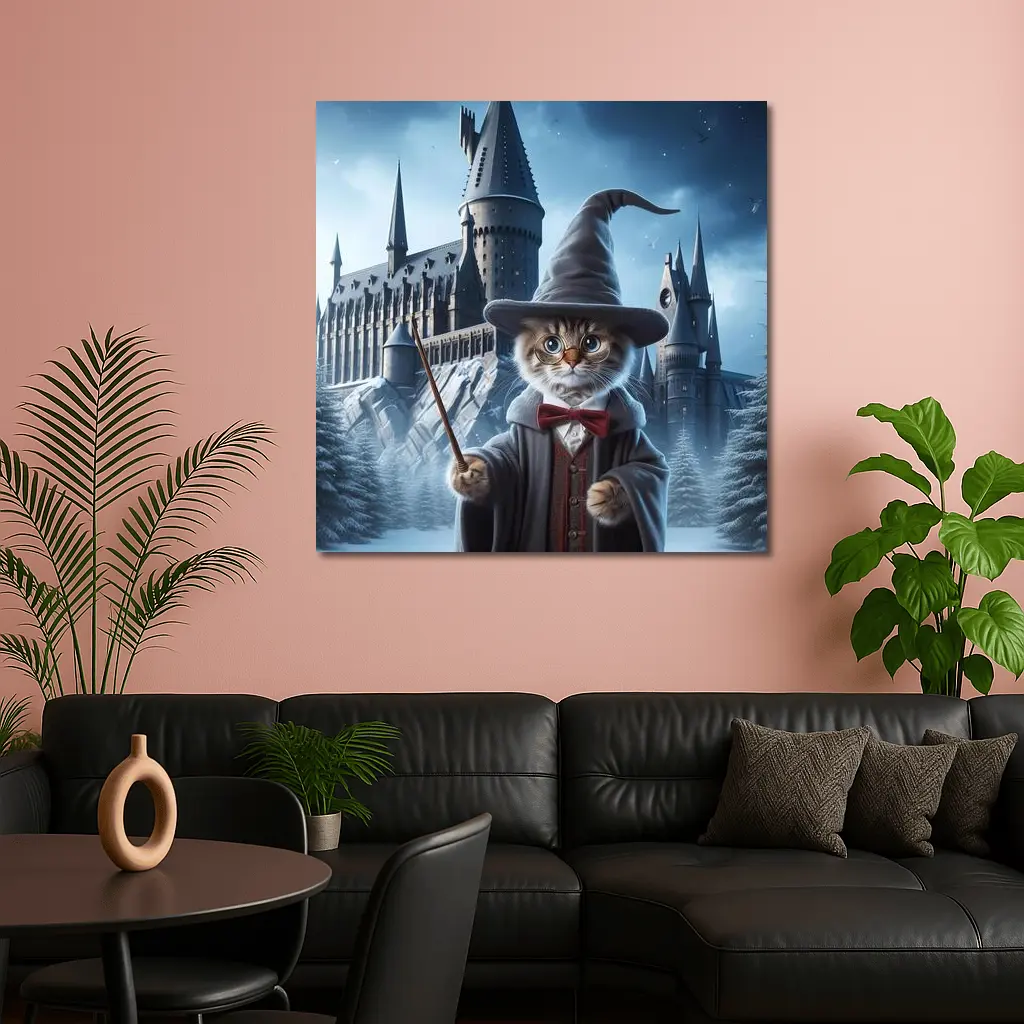 Wizard Cat Winter Castle Fantasy Art – Wall Art