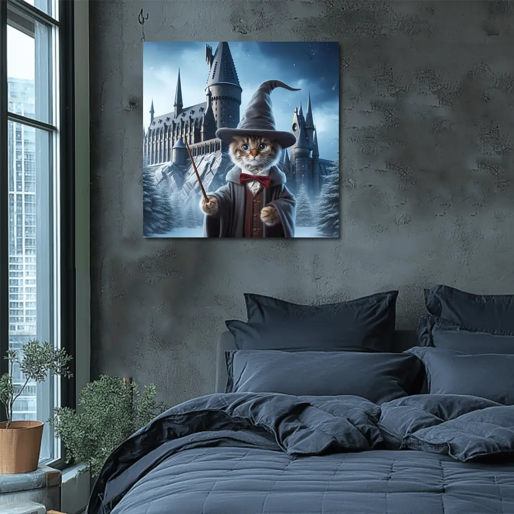 Wizard Cat Winter Castle Fantasy Art – Wall Art