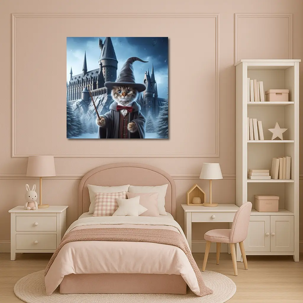 Wizard Cat Winter Castle Fantasy Art – Wall Art