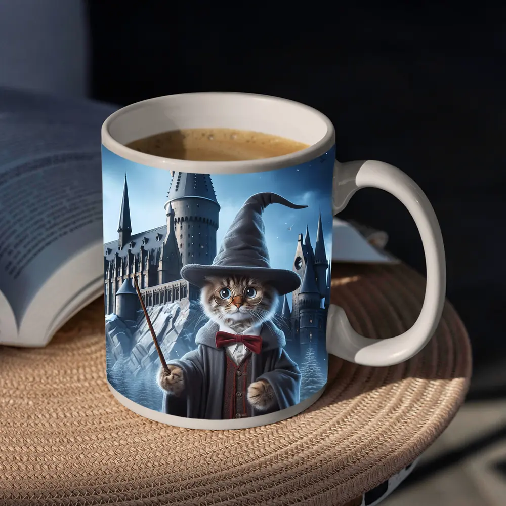Wizard Cat Winter Castle Fantasy Art – Mugs